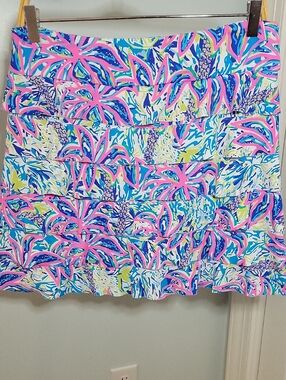 Lulu-B Bright Tropical Print Ruffled Skorts in Pink, Blue & Green Size Medium